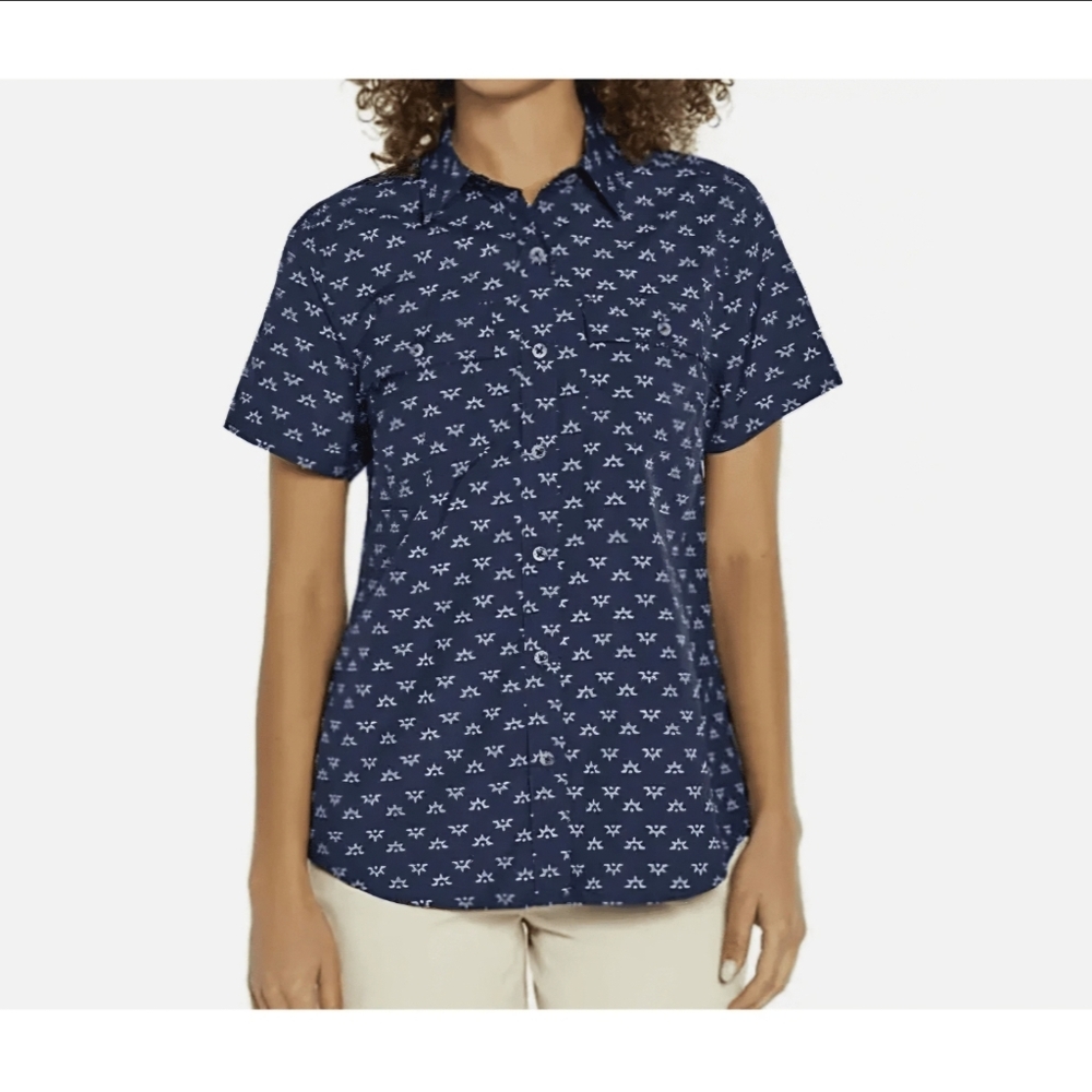 Eddie Bauer Adventure Shirt Small Navy Button Down Shortsleeve